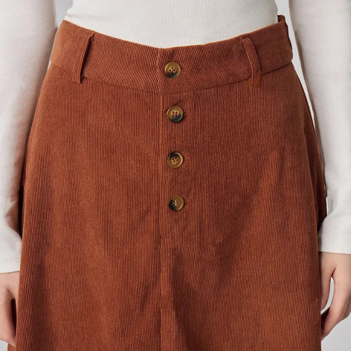 LS | Women Elegant A Line Button Midi Skirt Lion Style