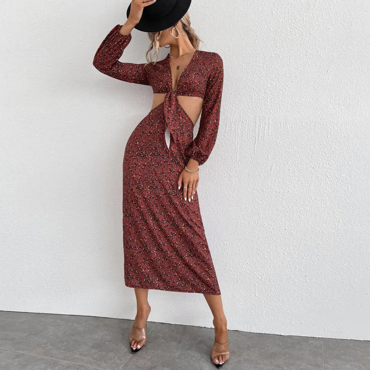 Women Floral Knot Midi Dress LionStyle Lion Style