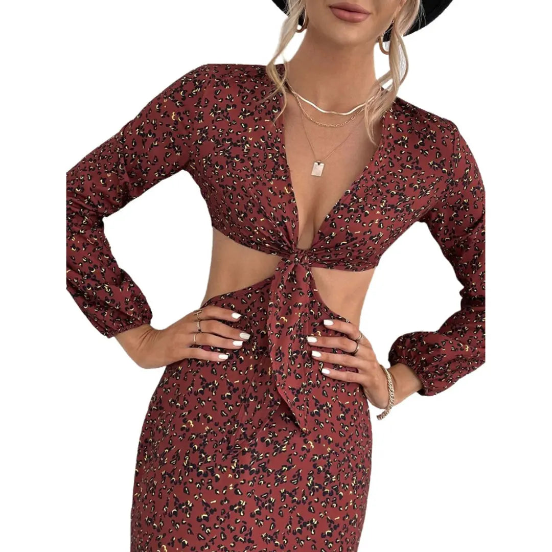Women Floral Knot Midi Dress LionStyle Lion Style