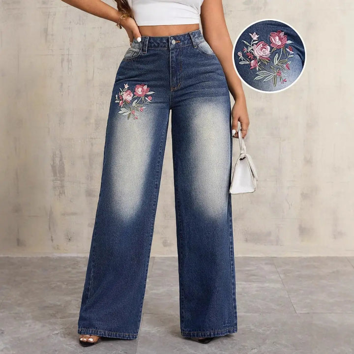 Women Floral Wide Leg Jeans LionStyle Lion Style