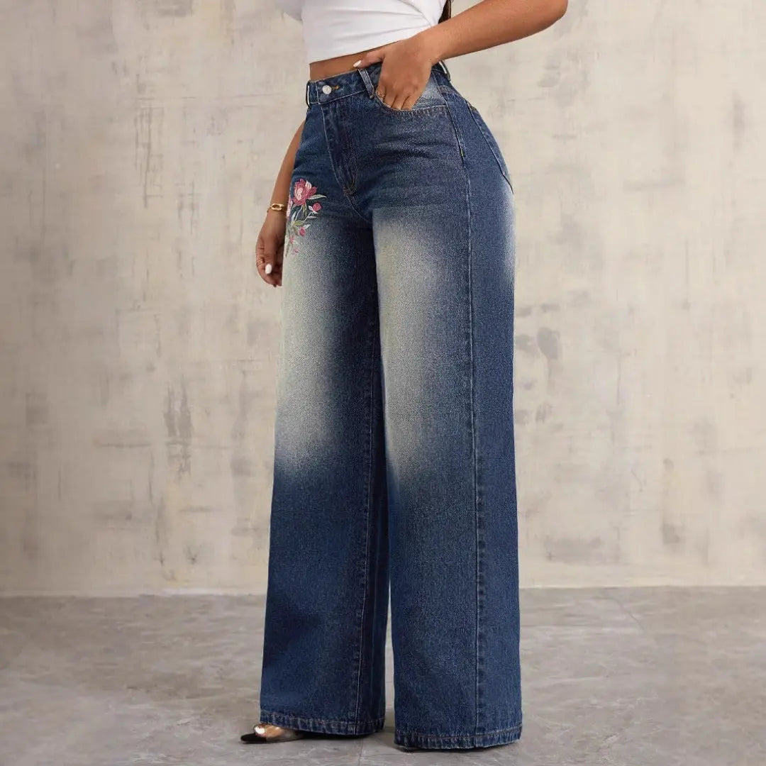 Women Floral Wide Leg Jeans LionStyle Lion Style