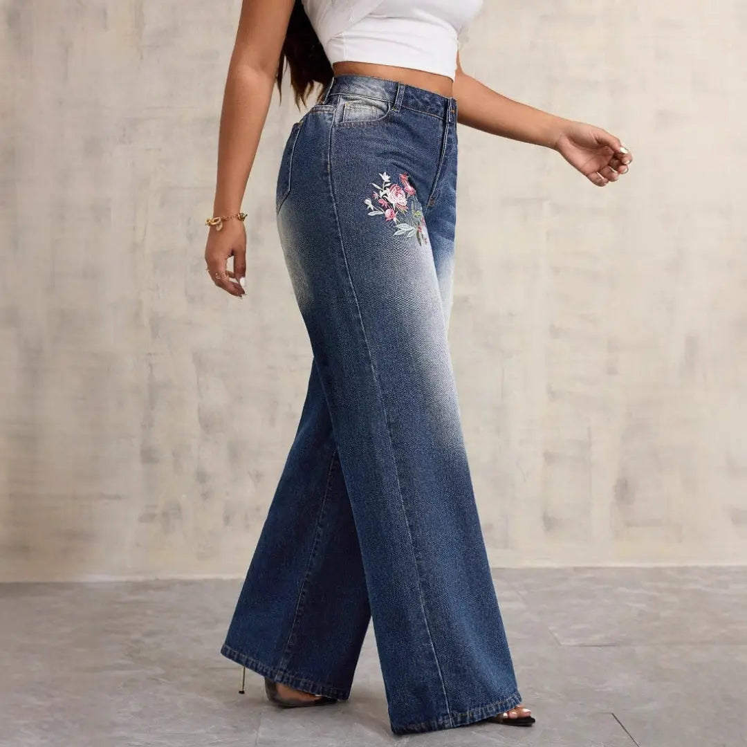 Women Floral Wide Leg Jeans LionStyle Lion Style