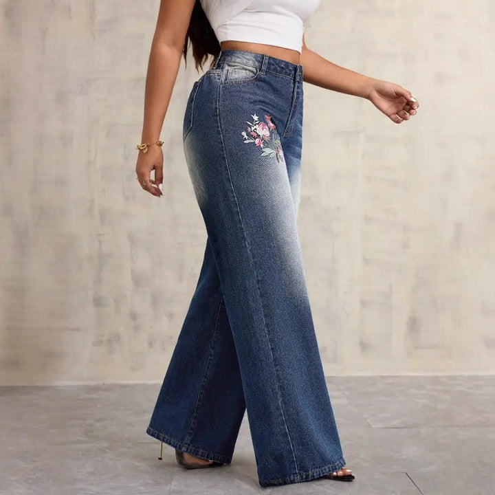 Women Floral Wide Leg Jeans LionStyle Lion Style