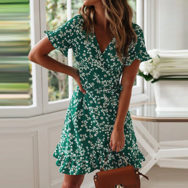 Women Floral Wrap Mini Dress LionStyle Lion Style