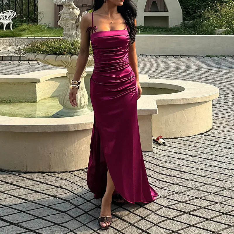 Women Fuchsia Side Slit Maxi Dress LionStyle Lion Style