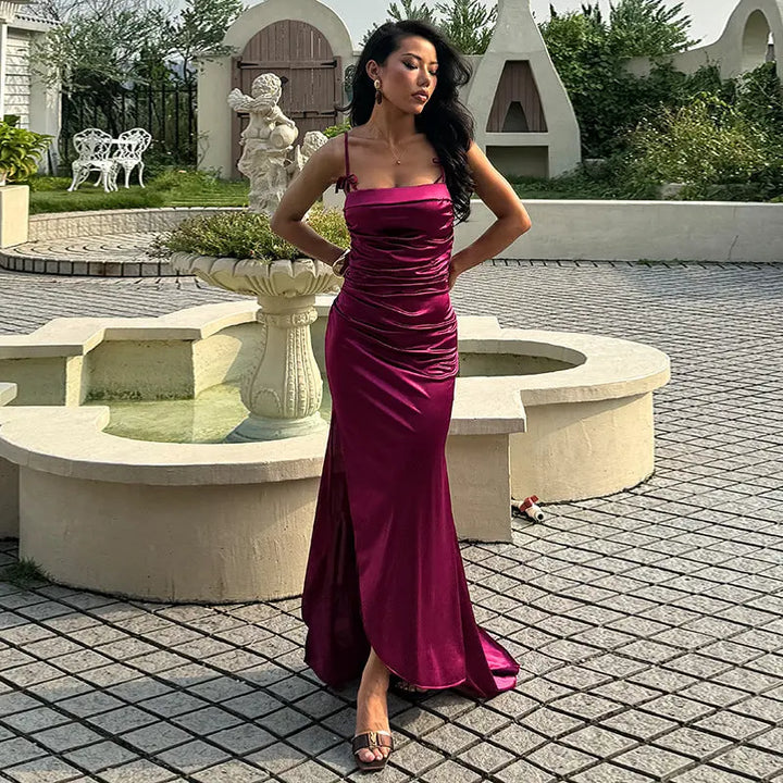 Women Fuchsia Side Slit Maxi Dress LionStyle Lion Style