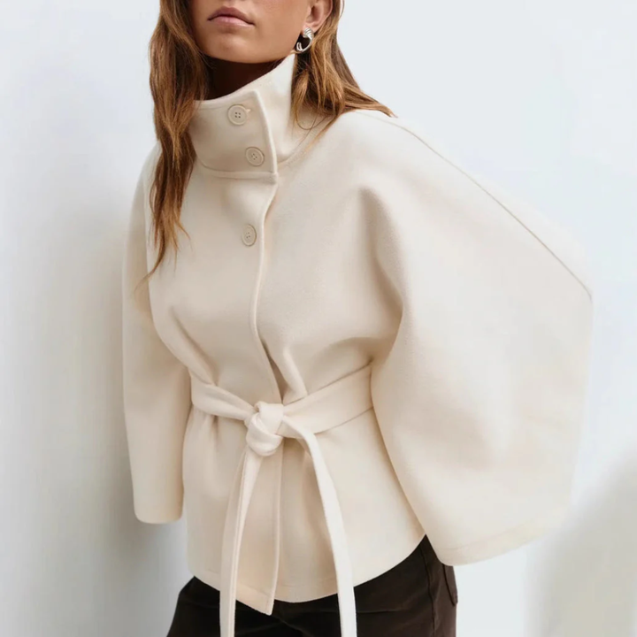 Women High-Neck Belted Cape Coat LionStyle Lion Style