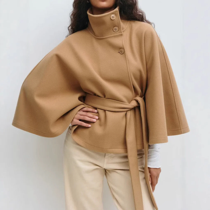 Women High-Neck Belted Cape Coat LionStyle Lion Style