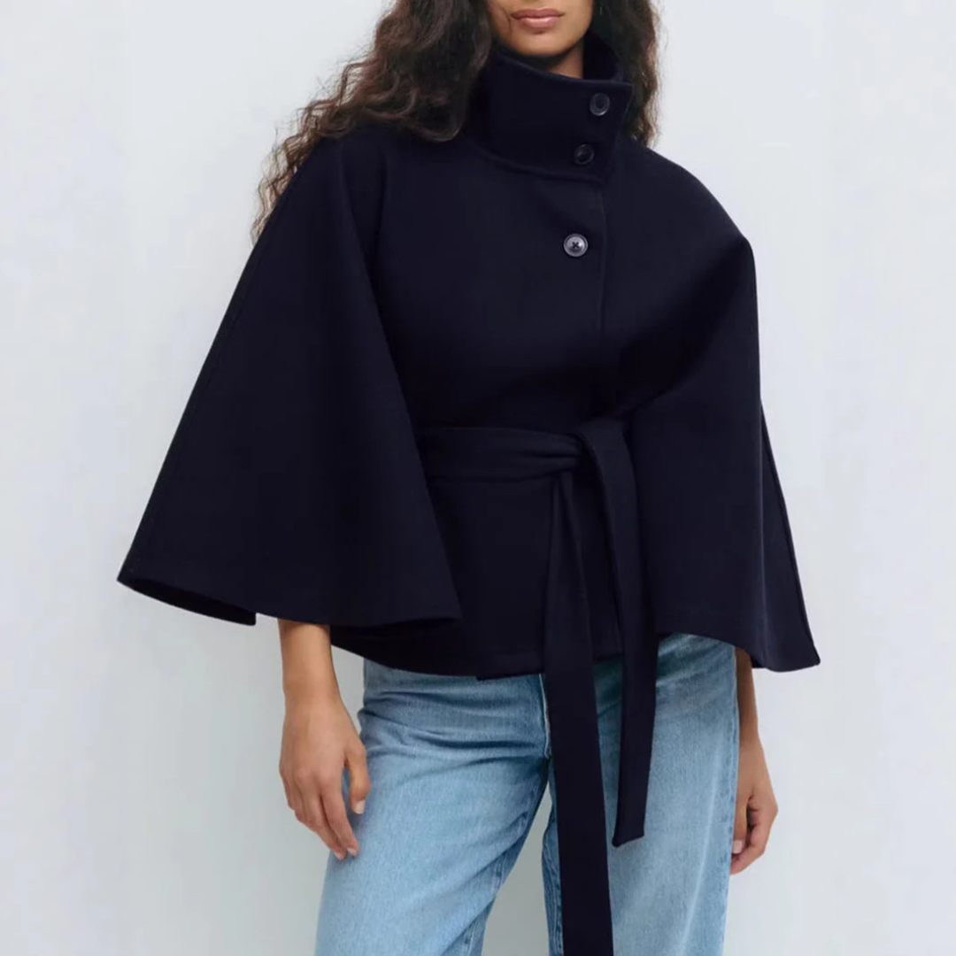 Women High-Neck Belted Cape Coat LionStyle Lion Style