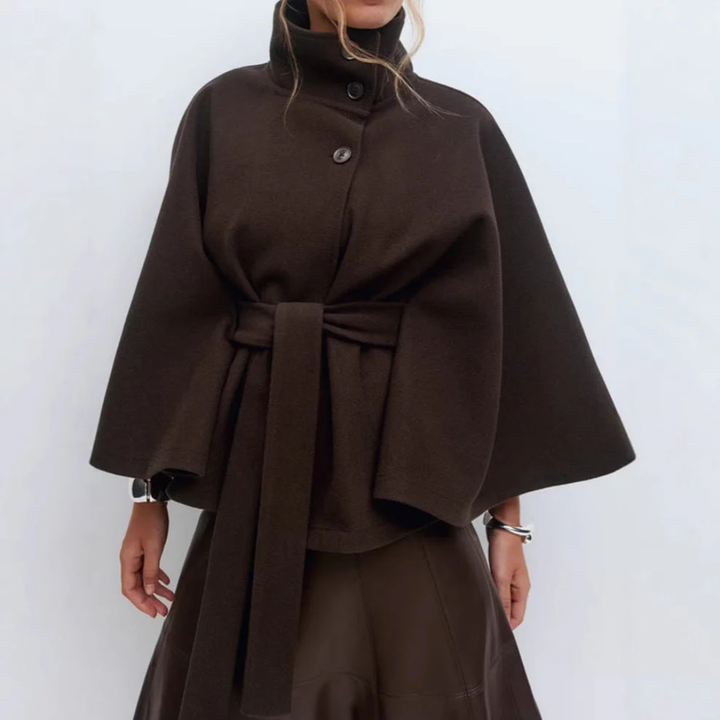Women High-Neck Belted Cape Coat LionStyle Lion Style