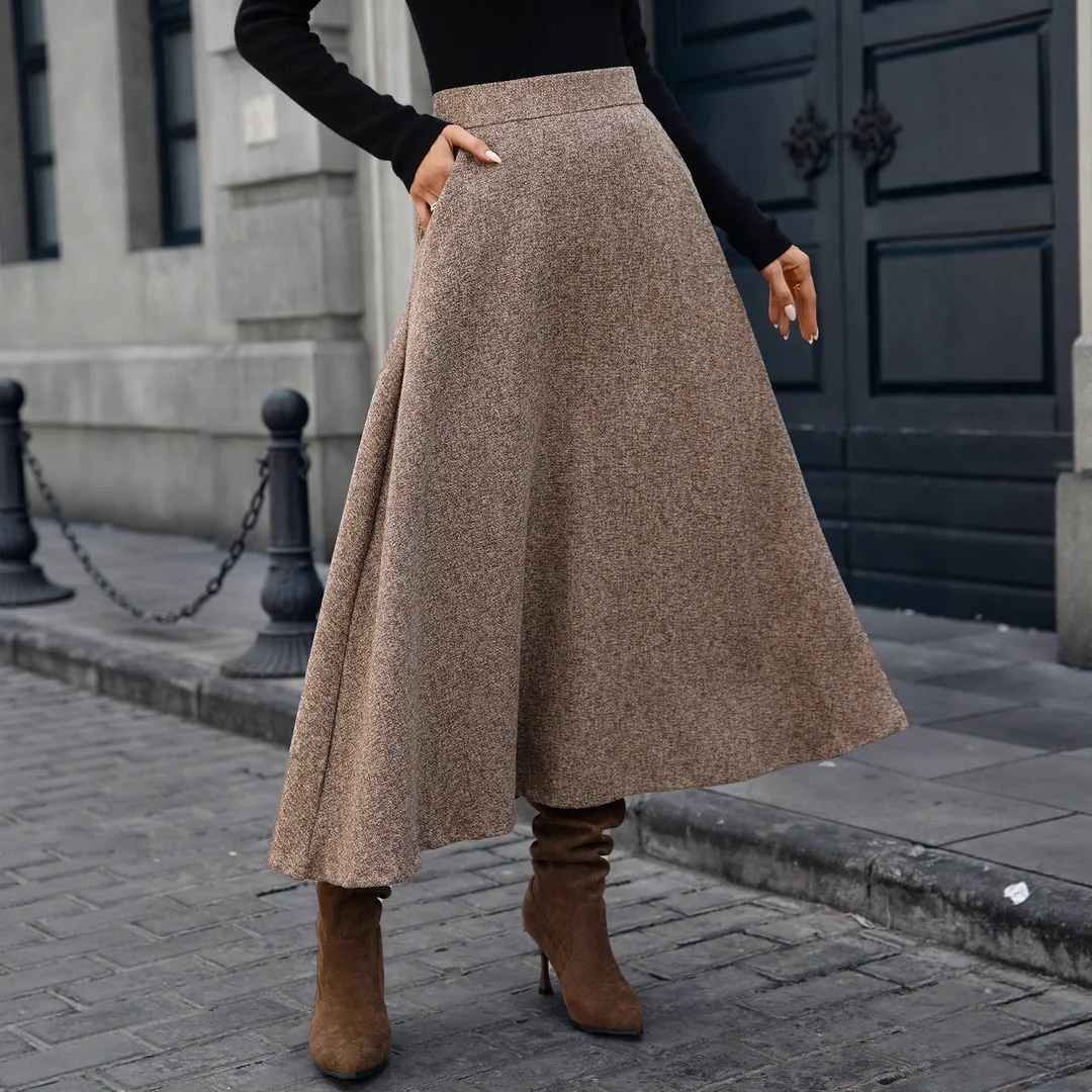 Women High Waist A-Line Midi Skirt LionStyle