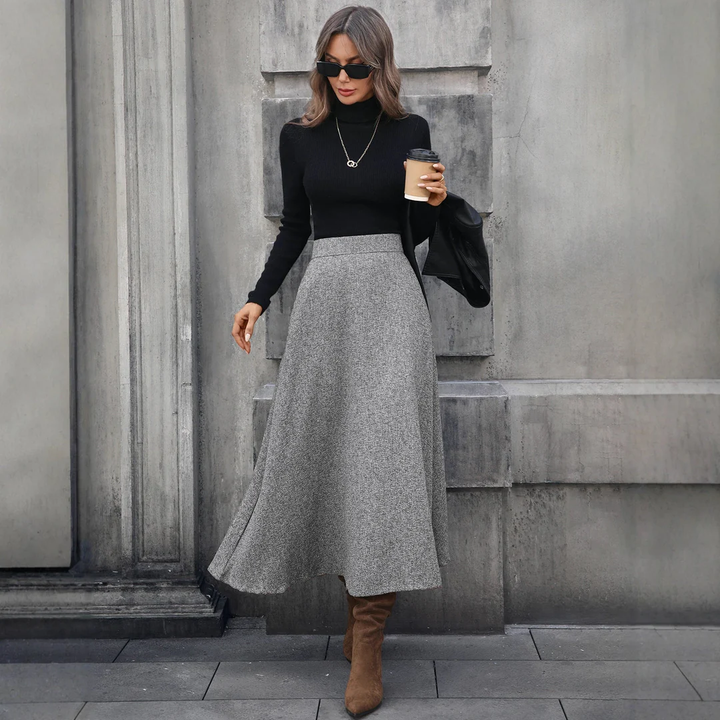 Women High Waist A-Line Midi Skirt LionStyle