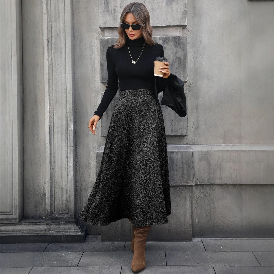 Women High Waist A-Line Midi Skirt LionStyle