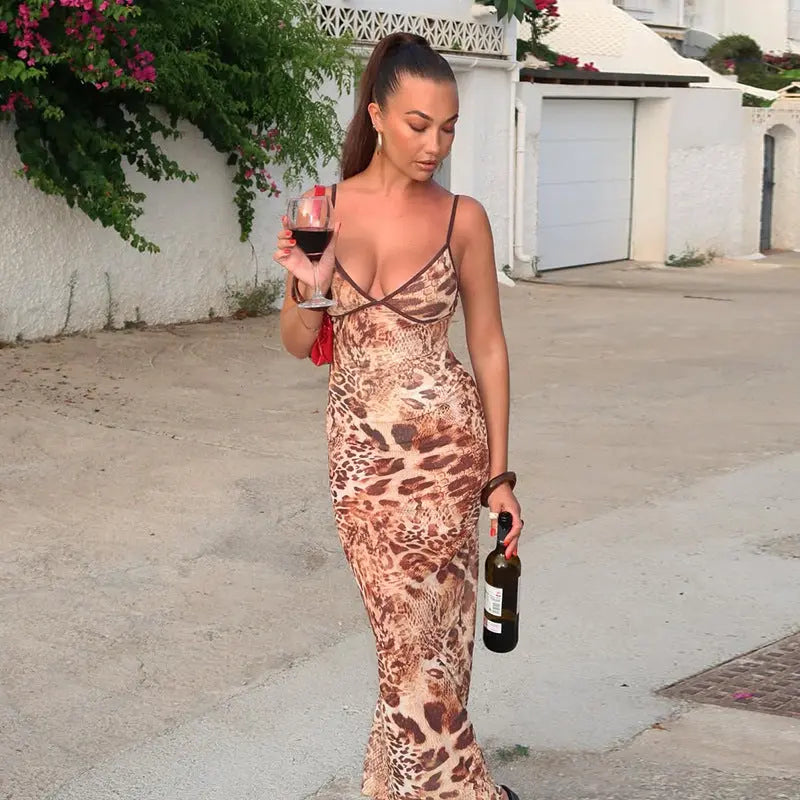 Women Leopard Print Maxi Dress LionStyle Lion Style