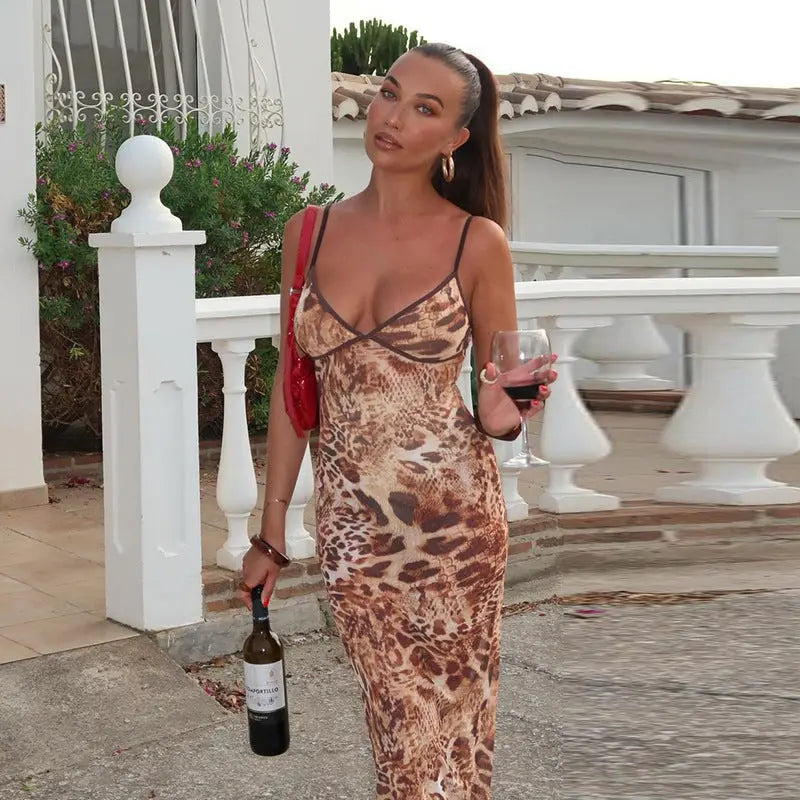 Women Leopard Print Maxi Dress LionStyle Lion Style