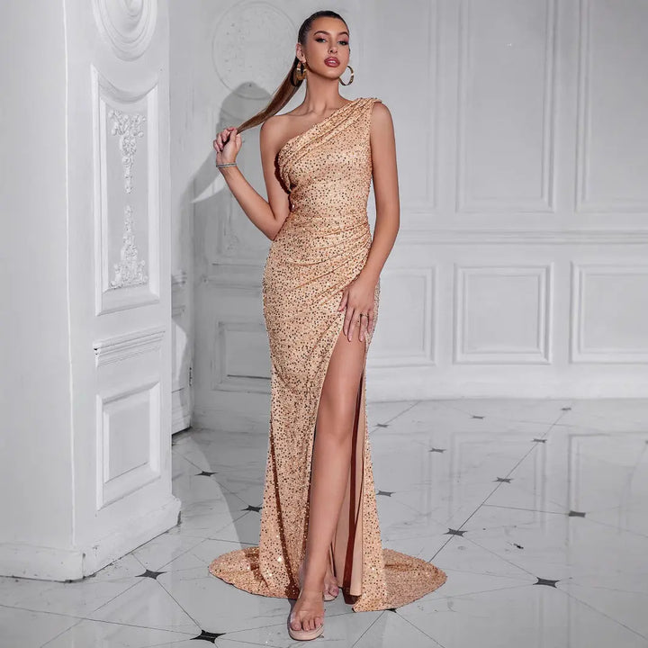 Women Luxe Sequin Slit Dress LionStyle Lion Style