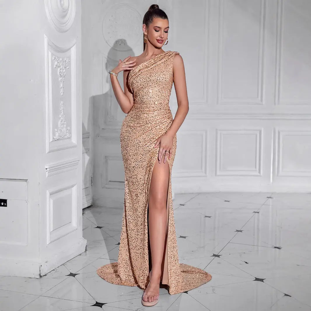 Women Luxe Sequin Slit Dress LionStyle Lion Style