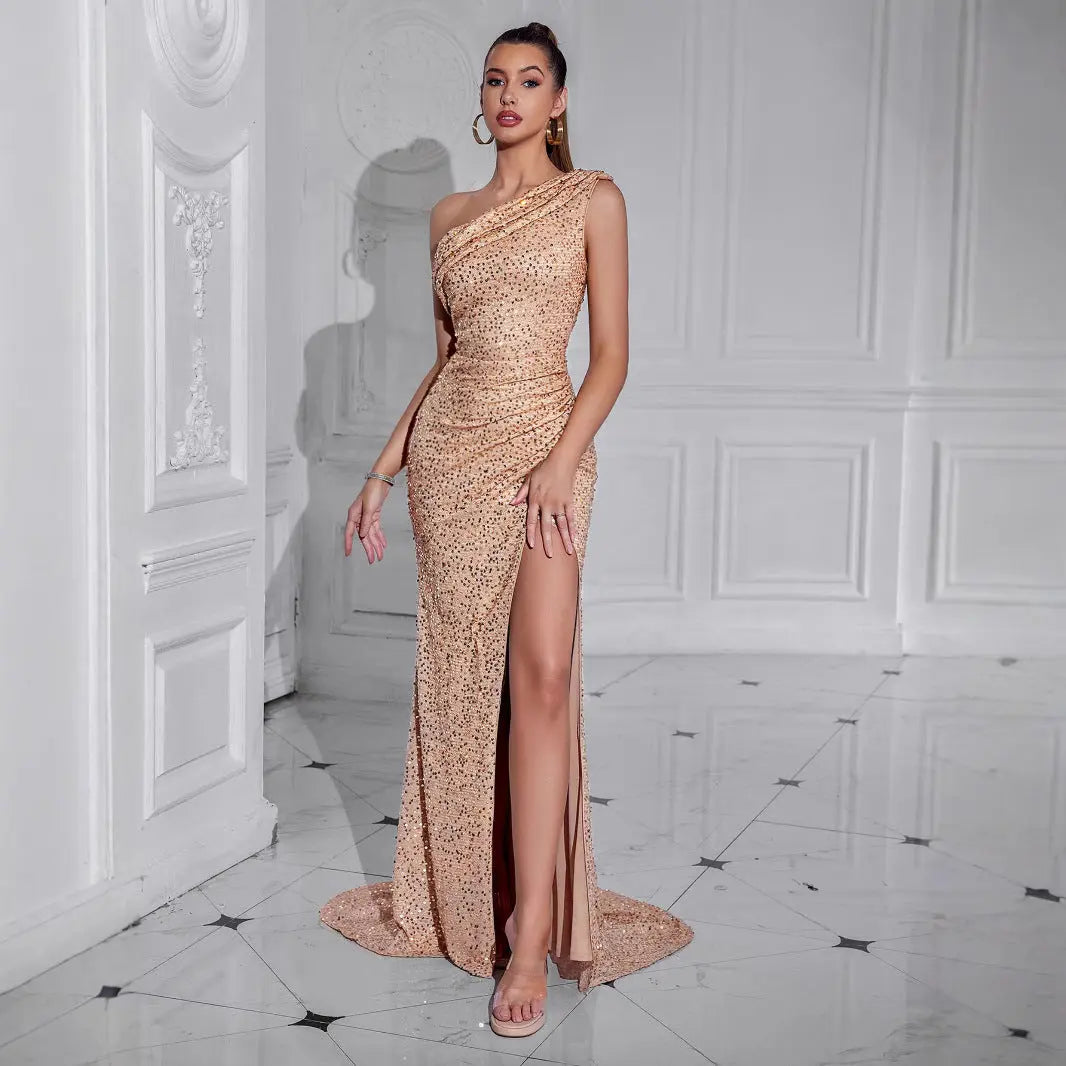 Women Luxe Sequin Slit Dress LionStyle Lion Style