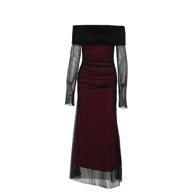 Women Off Shoulder Mesh Maxi Dress LionStyle Lion Style