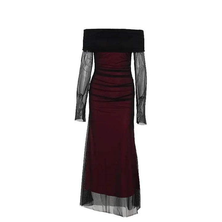 Women Off Shoulder Mesh Maxi Dress LionStyle Lion Style