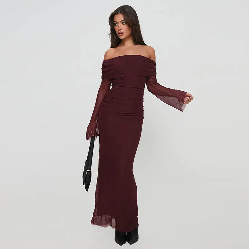Women Off Shoulder Mesh Maxi Dress LionStyle Lion Style