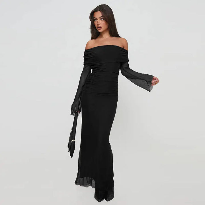 Women Off Shoulder Mesh Maxi Dress LionStyle Lion Style