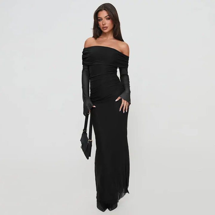 Women Off Shoulder Mesh Maxi Dress LionStyle Lion Style