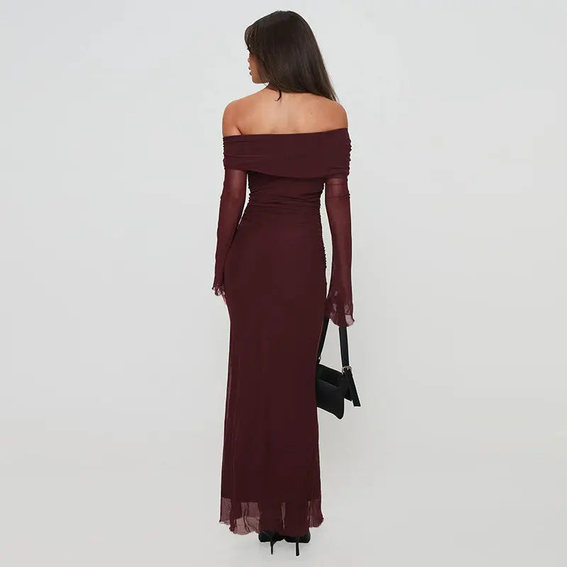 Women Off Shoulder Mesh Maxi Dress LionStyle Lion Style