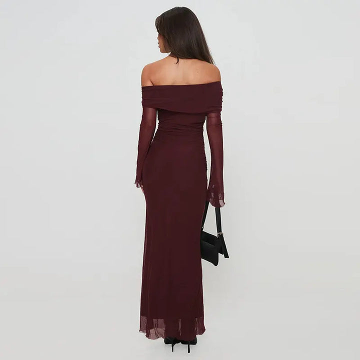 Women Off Shoulder Mesh Maxi Dress LionStyle Lion Style