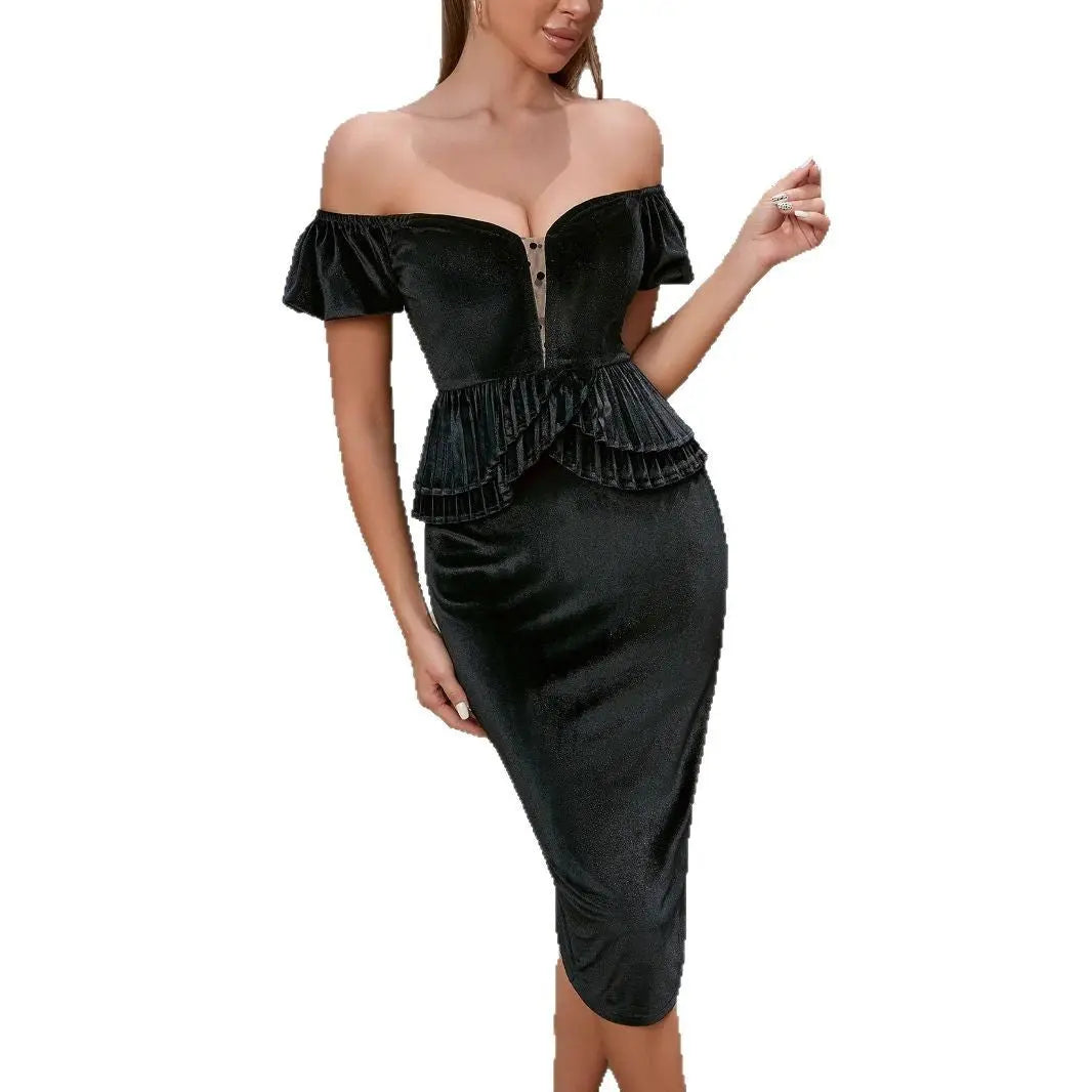 Women Off Shoulder Peplum Midi Dress LionStyle Lion Style