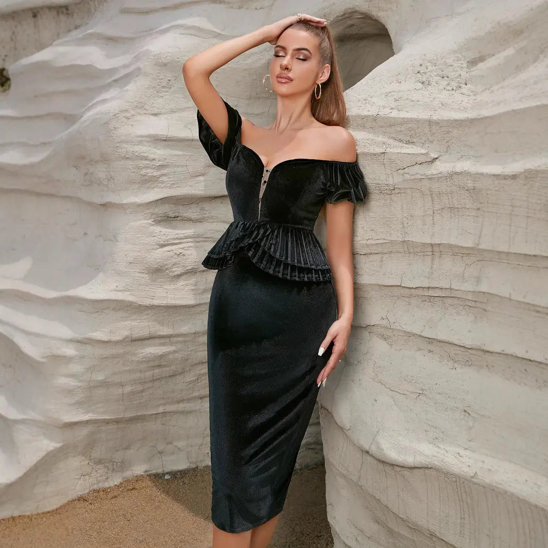 Women Off Shoulder Peplum Midi Dress LionStyle Lion Style