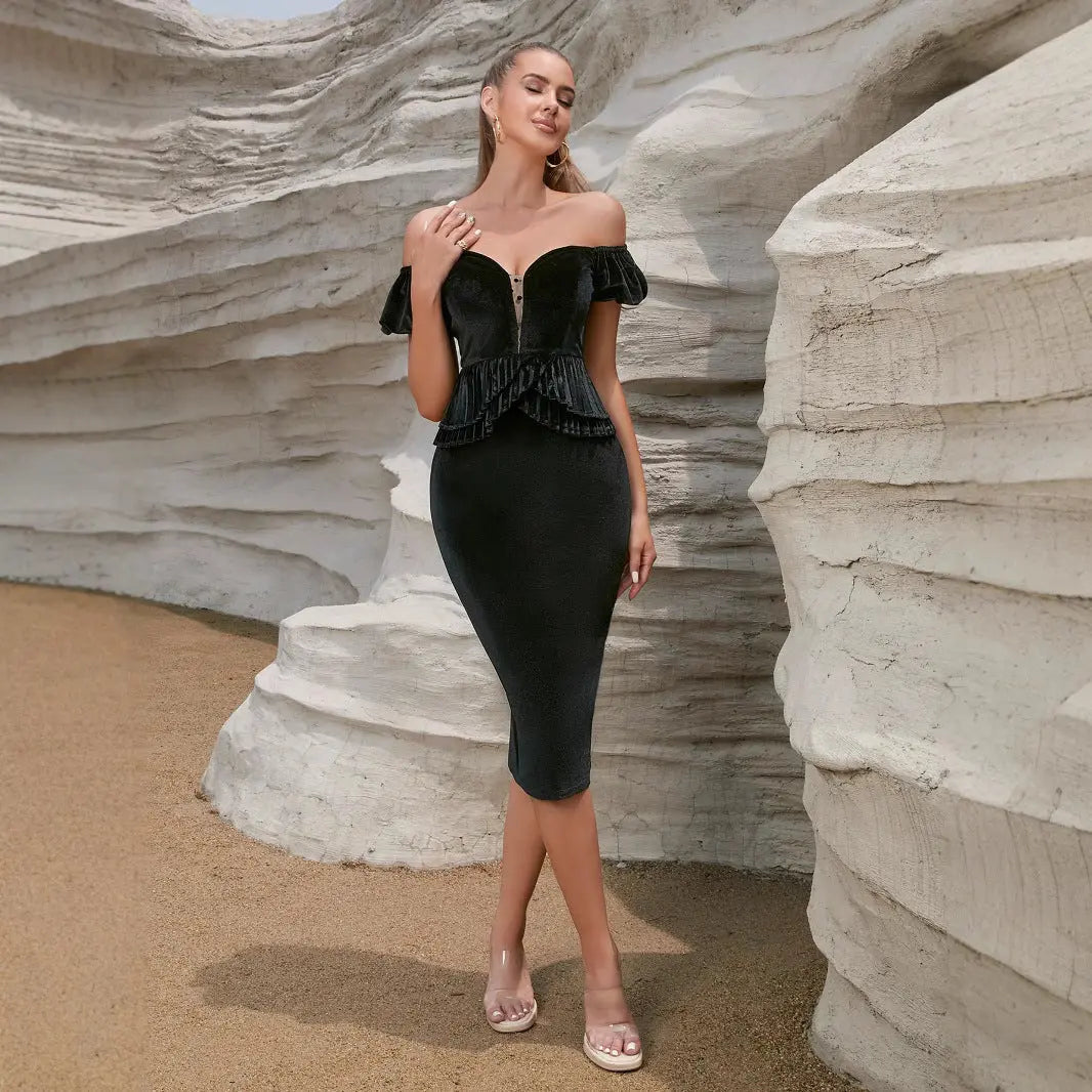 Women Off Shoulder Peplum Midi Dress LionStyle Lion Style