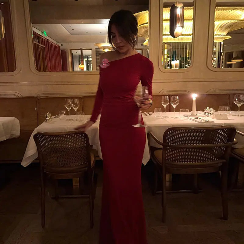 Women One Shoulder Evening Dress LionStyle Lion Style