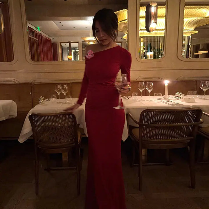 Women One Shoulder Evening Dress LionStyle Lion Style