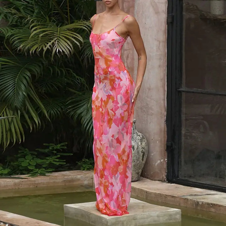 Women Pink Bloom Maxi Dress LionStyle Lion Style