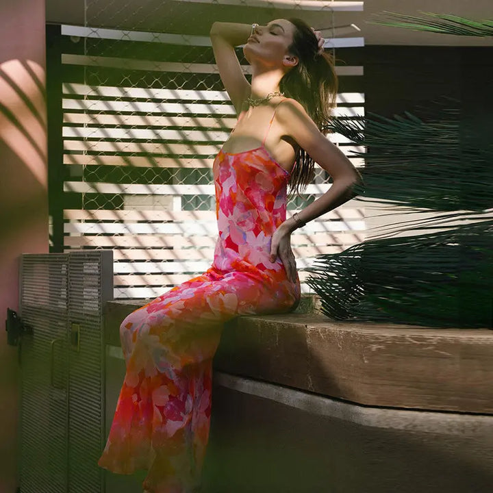 Women Pink Bloom Maxi Dress LionStyle Lion Style