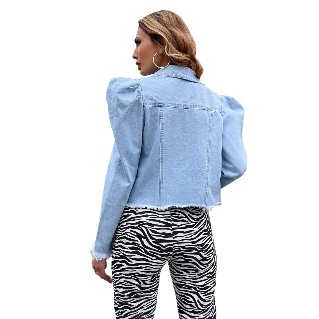 Women Puff Sleeve Denim Jacket LionStyle