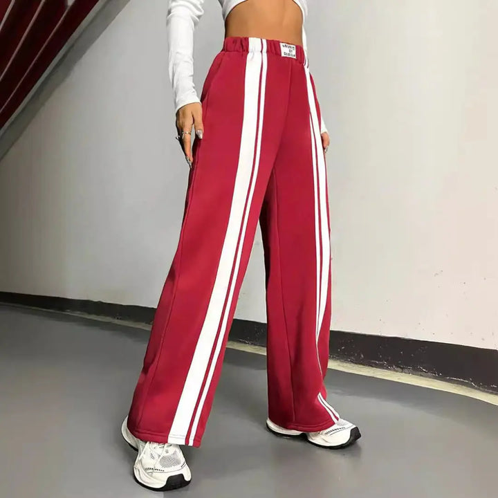 Women Red Side Stripe Pants LionStyle Lion Style