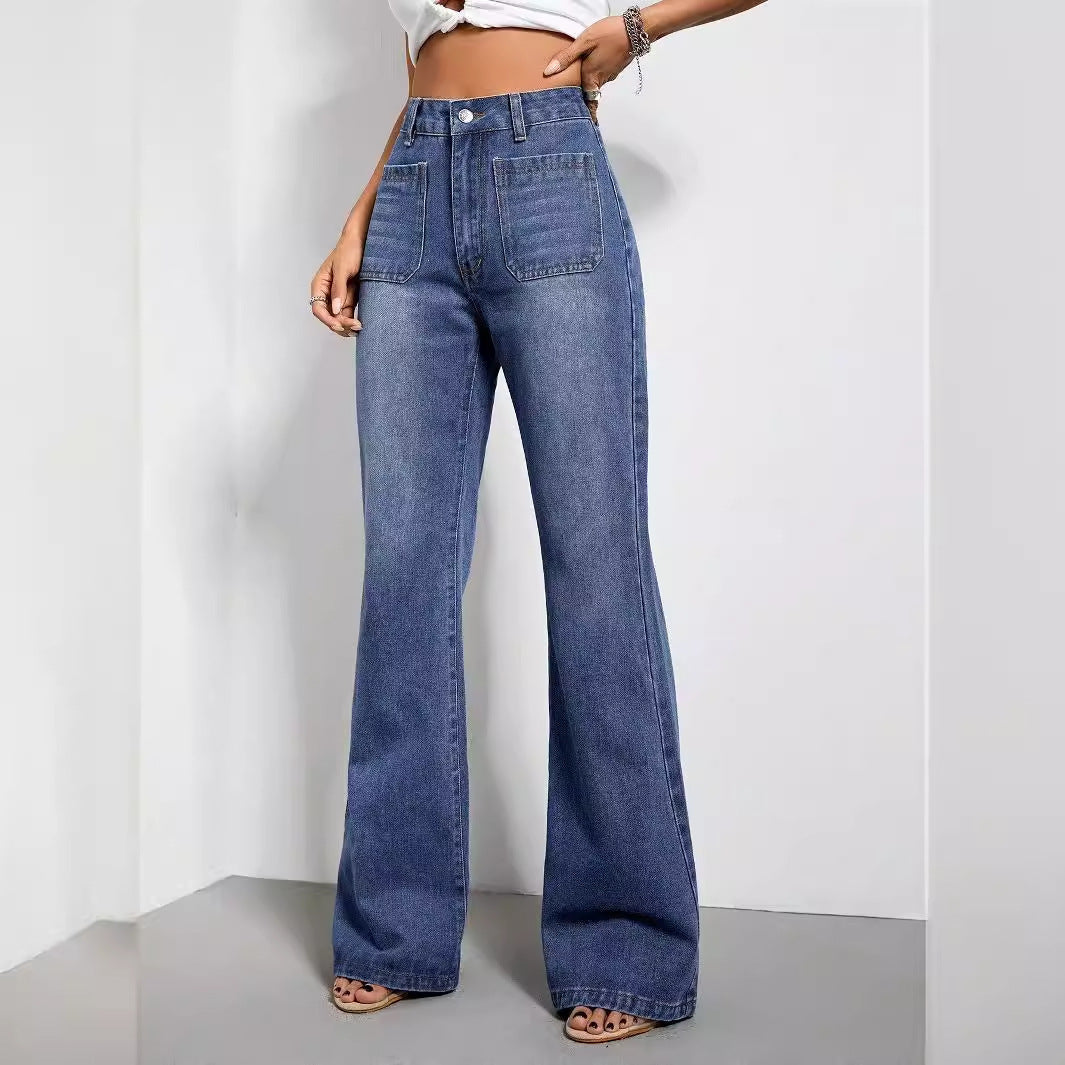 Women Retro Flare Denim Pants LionStyle
