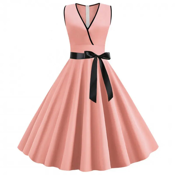 Women Ribbon Belt A Line Dress LionStyle Lion Style