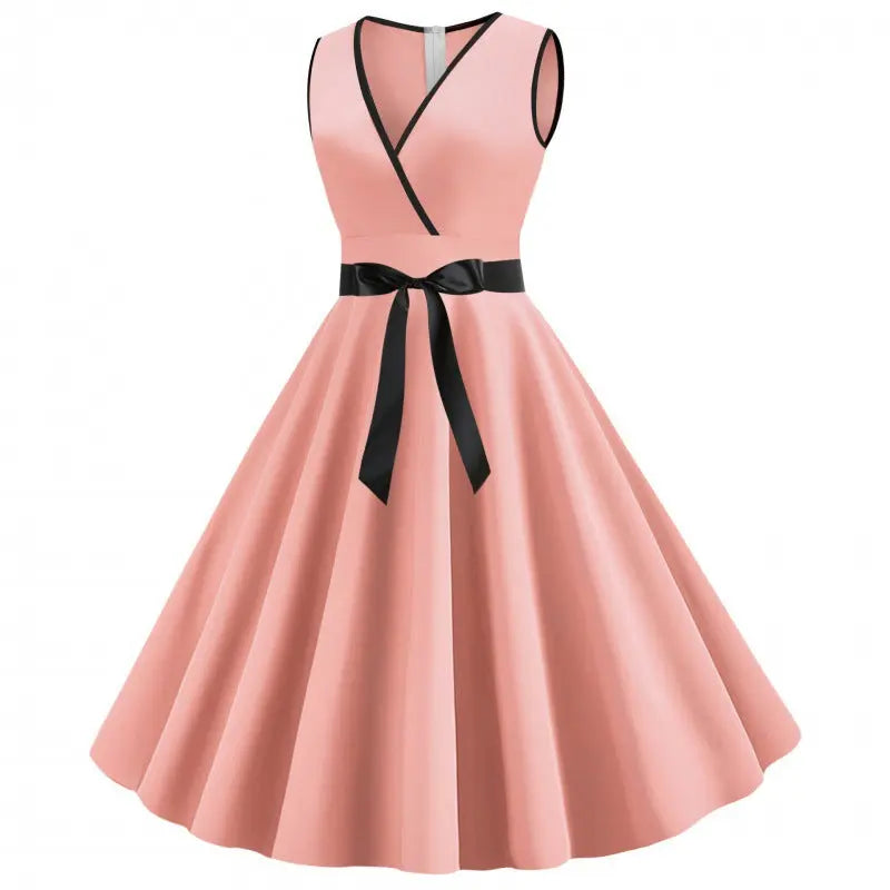 Women Ribbon Belt A Line Dress LionStyle Lion Style