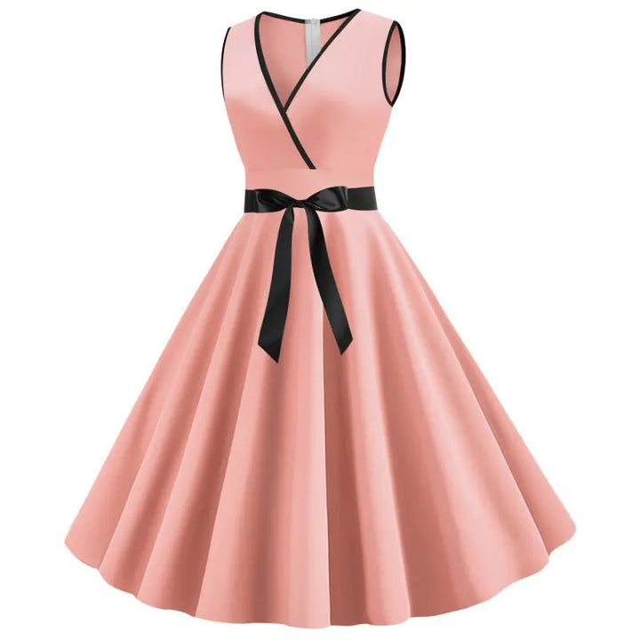 Women Ribbon Belt A Line Dress LionStyle Lion Style