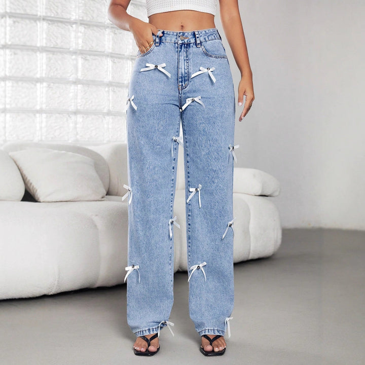 Women Ribbon Wide Leg Jeans LionStyle