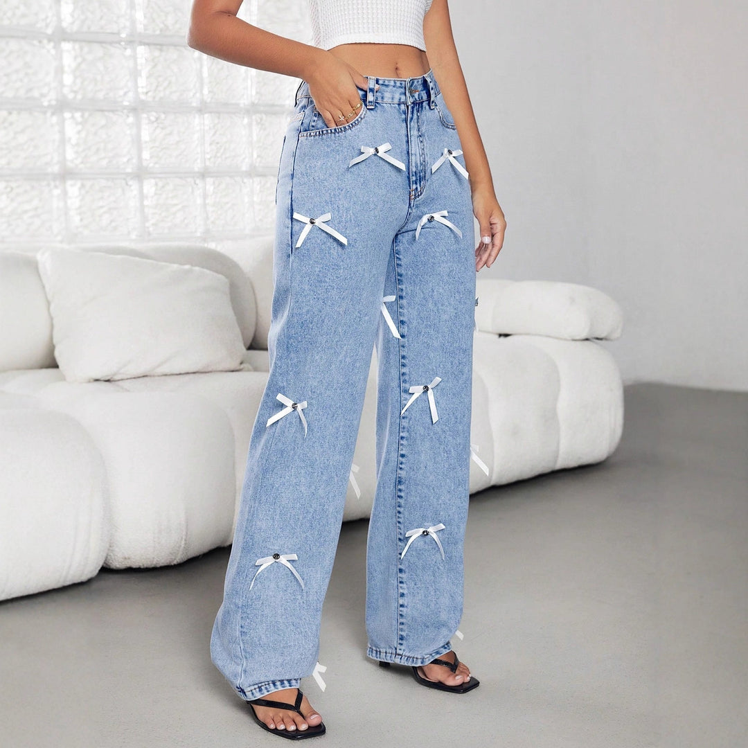 Women Ribbon Wide Leg Jeans LionStyle