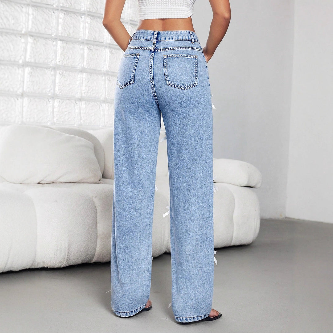 Women Ribbon Wide Leg Jeans LionStyle