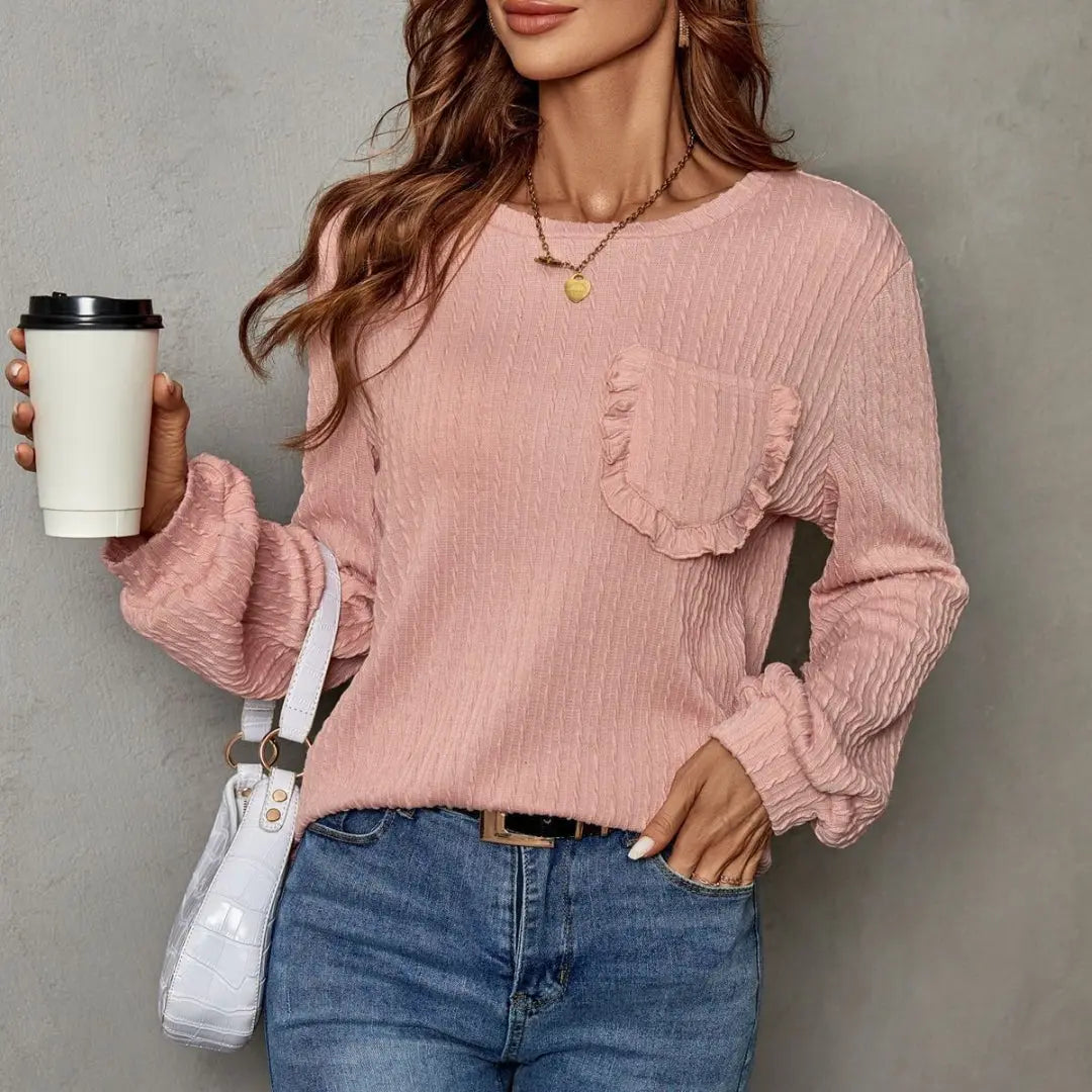 Women Ruffle Pocket Long Sleeve Top LionStyle Lion Style