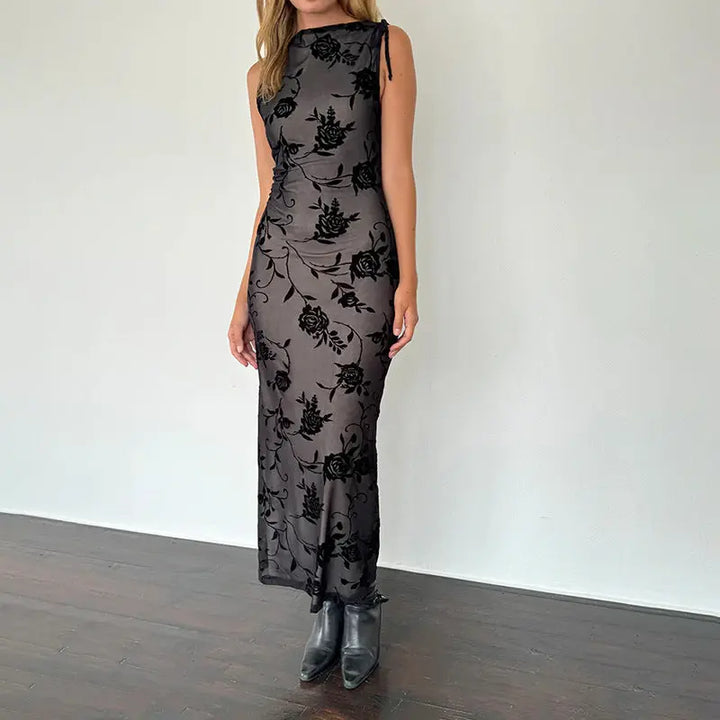 Women Sheer Floral Midi Dress LionStyle Lion Style