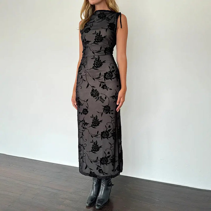 Women Sheer Floral Midi Dress LionStyle Lion Style