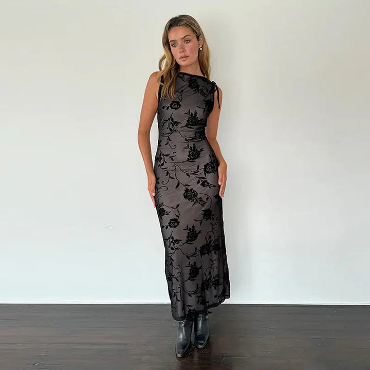 Women Sheer Floral Midi Dress LionStyle Lion Style
