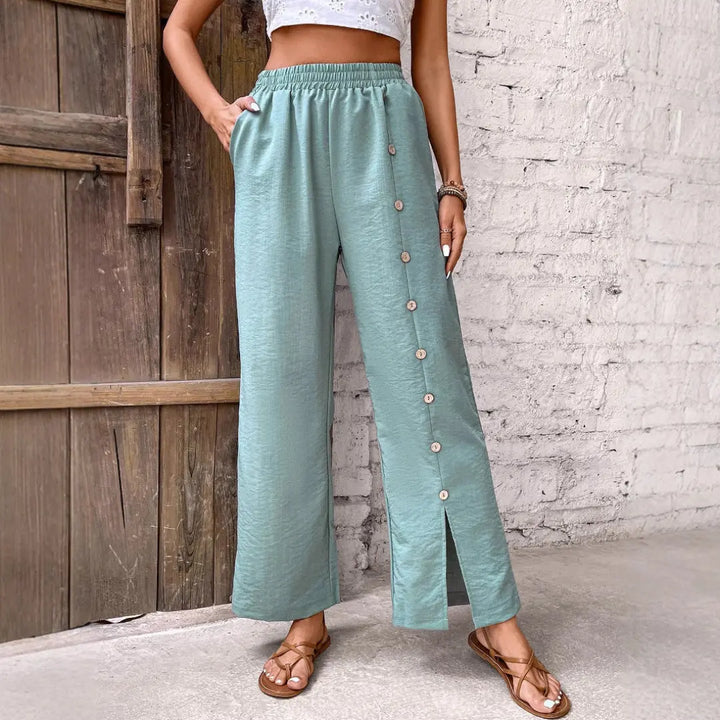 Women Side Button Wide Leg Pants LionStyle Lion Style